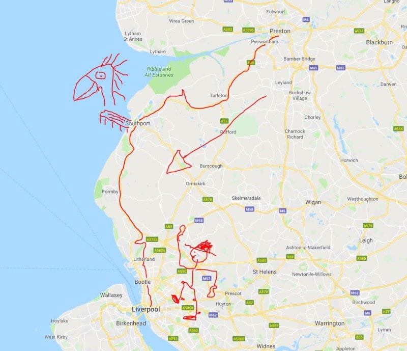 X2 Bus Route Map. Preston to Liverpool via Southport.