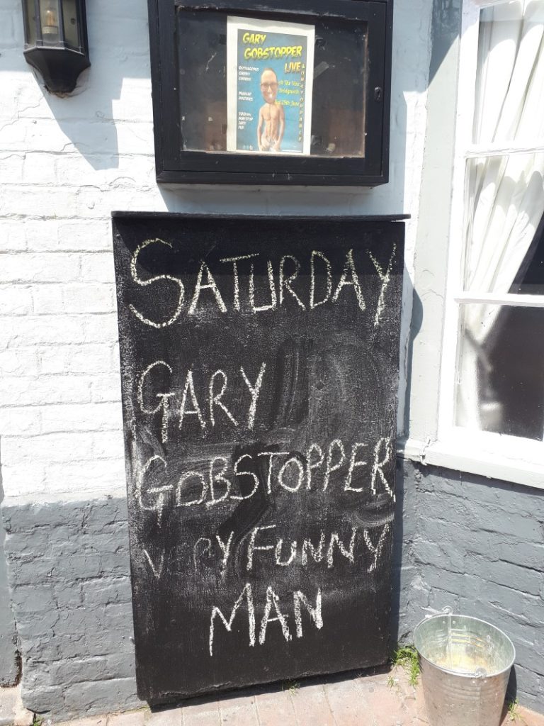 Gary Gobstopper. It says on the sign that he's a very funny man, so it must be true.