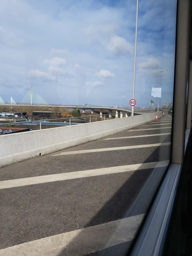 Mersey Gateway Bridge. Not bad seeing as we were going at full clip. Taken from the 62 bus from Warrington to Widnes, 17/2/20.