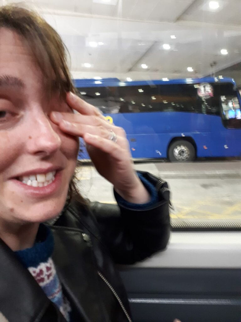 Eleanor, the morning after the night before in Edinburgh bus station. 1/5/19.