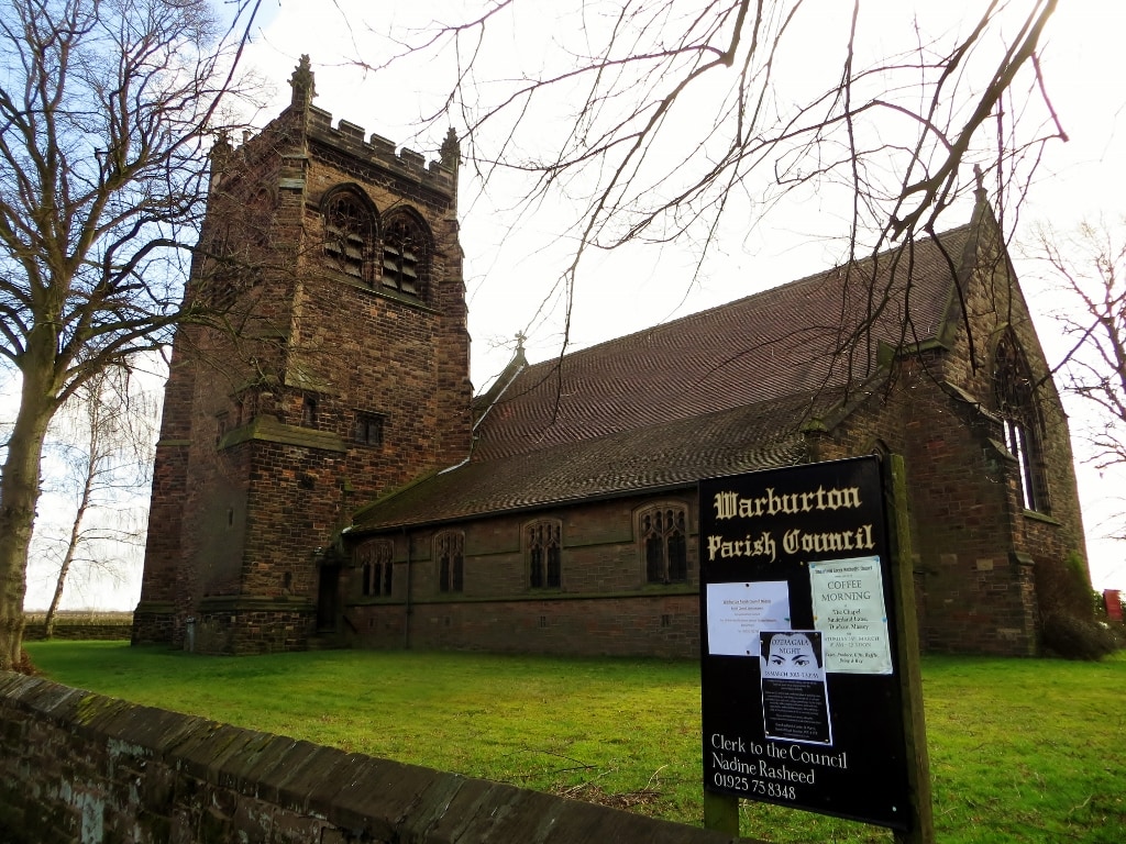 St Werburgh's New Church, Warburton. Hat tip to Phillip Platt (https://www.geograph.org.uk/photo/4378513) who owns the copyright.