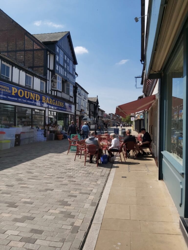 Outside Charlie's Cafe on Witton Street, Northwich. Pic taken at dinner time on 29/4/22.